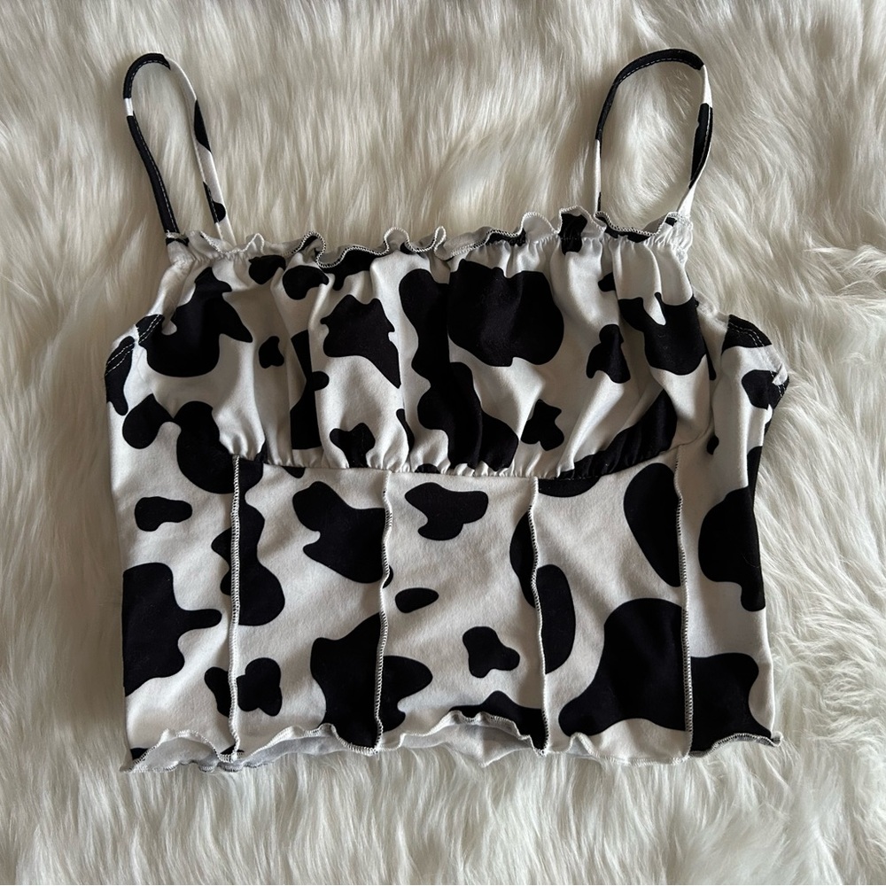 Stylish Black and White Cow Print Women's Top